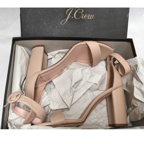 J.Crew Stella Beige Stone Leather Block Heels Ankle strap Sandals High Heel Pump - Picture 8 of 13